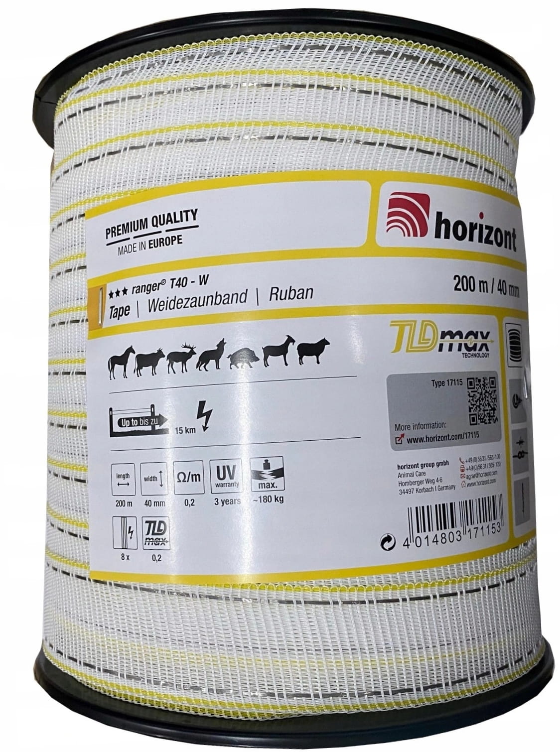 Taśma wzmocniona Ranger  TLD 40mm 200m biało żółta - Cavalo